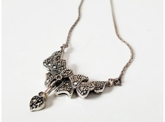 Sterling Silver Marcasite Bow Fashion Necklace