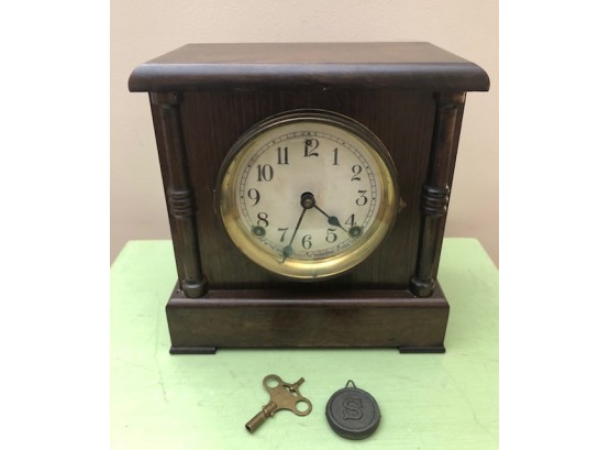 Rare Antique 8 Day Half Hour Strike Mantle Clock With Original Key