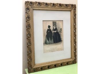 Antique Pen & Ink Print, Hand Colored By Jules Davis, In An Antique Frame
