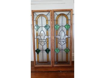 Pair Of Vintage Stained Glass Panels
