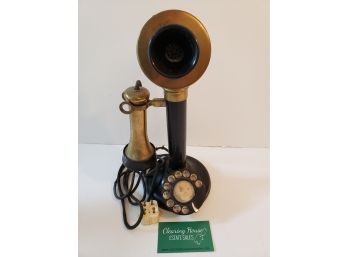 Antique Brass & Black Candlestick Telephone