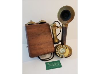 Antique Union Telefonica Brass Candlestick Telephone With Ringer Box