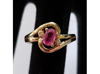 14k Gold Rhodolite Garnet Diamond Ring Size 6
