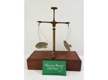 Antique Portable Scale Set In Wooden Box