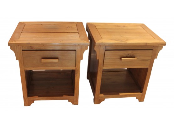 Pair Of Matahati Teak Side Tables With Drawer