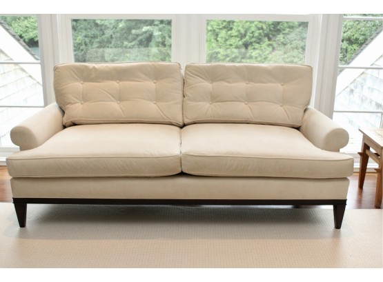Baker Ultra Suede Two Cushion Tufted Back Sofa (RETAIL $4,204)