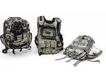GenX Global Camouflage Tactical Paintball Vest, Rothco Transport Pack And Element Backpack