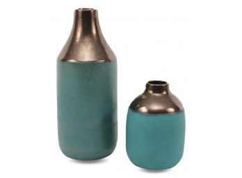 Two Three Hands Corp. Teal And Bronze Vases