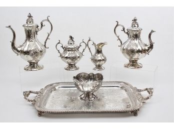 Antique English-style Reed & Barton Silver-Plated Coffee And Tea Service Set With Tray