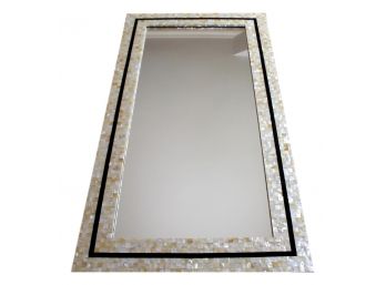 Matahati Oyster Shell Hand Made Mirror With Grey Pen Shell Border (RETAIL $1,295)