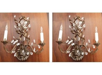 Pair Of Crystal Electric Wall Sconces