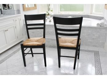 Set Of Two Ladderback Chairs With Rush Seats - Made In Italy
