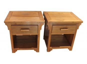 Pair Of Matahati Teak Side Tables With Drawer
