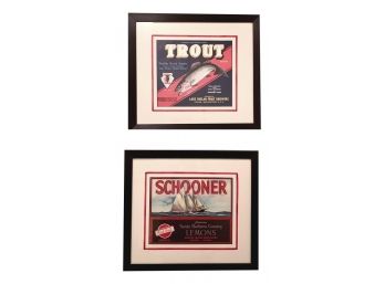 'Trout Brand Apples' And 'Schooner Santa Barbara County Lemons' Vintage Advertisement Framed Lithographs