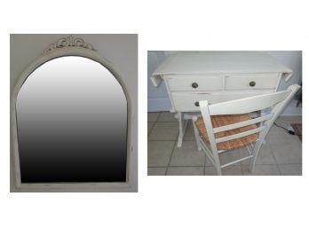 Beautiful Distressed 3  Piece Desk, Chair, And Mirror