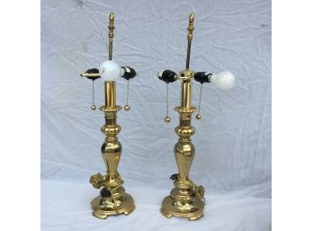 Pair Of Lamps, Brass Finish