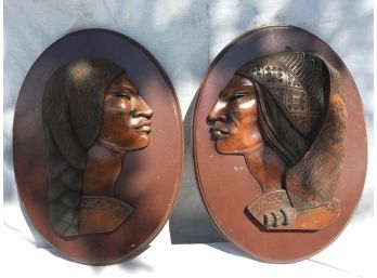Carved Native Man And Woman, Solid Wood