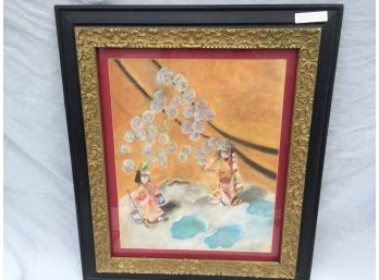 Evelyn Morril Painting  Black, Gold Frame With Red Matt, Oriental Theme