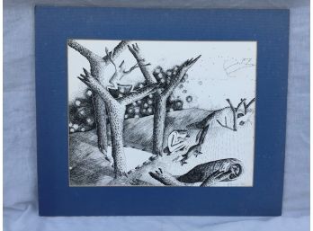 Signed 'Atwood85'? Original Art Pen On Paper Matted