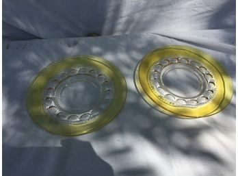 Pair Glass Plates With Yellow Edge