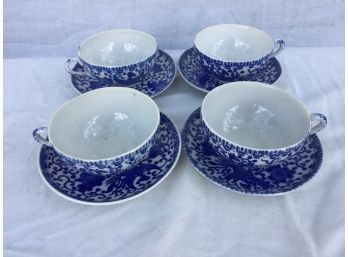 Set 4 Cup And Saucers Japan Blue And White