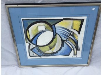 Signed Tyrone Painting : Abstract Blue Matte