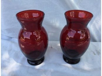 Pair Red Glass Vases