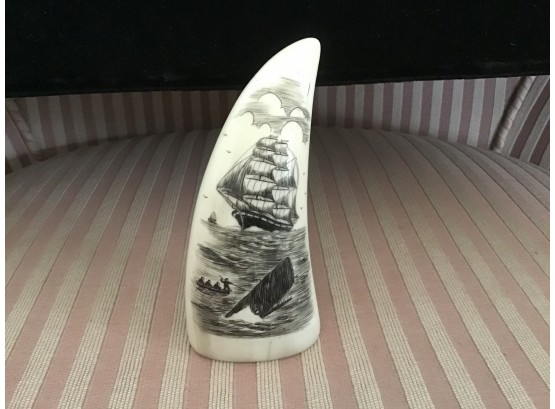 Scrimshaw Whale Tooth With “Moby Dick” Style Scene