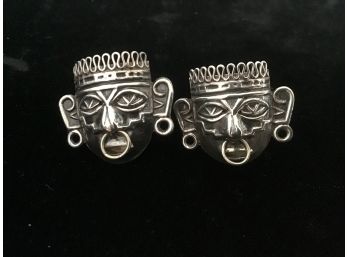 Sterling Silver African Mask Earrings