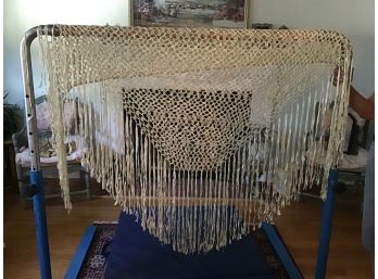 Crocheted Fringed Off White Shawl
