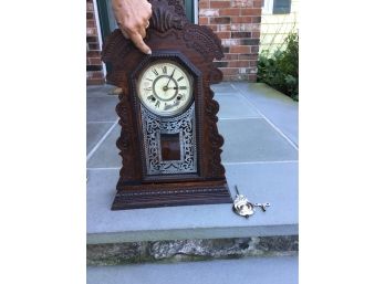 Intricately Detailed Ansonia Clock Co. Dark Oak Mantel/Table Clock - 22 1/2”