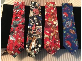 Lot Of Four Colorful Ties Relating To Golfing, Fishing, And Cards - Lot #4