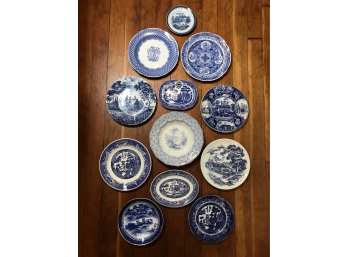 Rare Finds: Grouping Of 12 Antique & Vintage Blue & White Transferware Dishes
