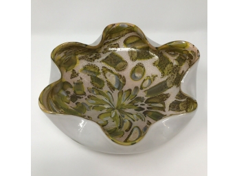 Outstanding Vintage Murano AVeM Glass Sommerso Confetti Pale Pink Green Yellow Silver Leaf