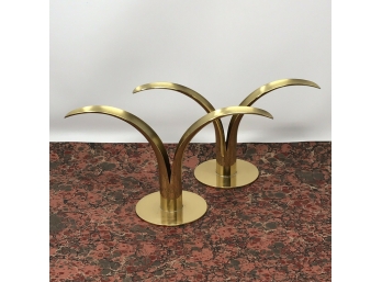 Vintage Set/2 Mid-Century “SWEDEN-LILY” Solid Brass Candle Holders~VGC!
