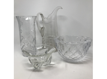 4 Pieces Vintage Crystal Bowls, Vase & Tall Pitcher