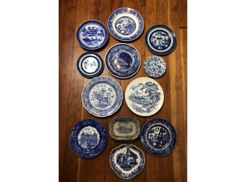 Look Closely!  Lot/12 Antique & Vintage Blue & White Transferware Plates