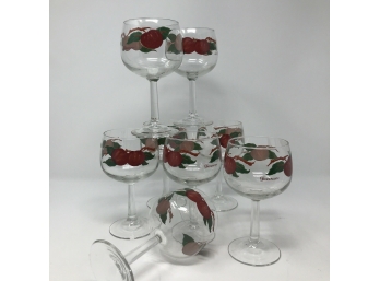 Lot/8 Vintage FRANCISCAN Red Wine Goblets Glasses APPLE Pattern - MINT!