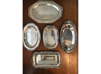Lot/5 Vintage Silver Plated Serving Trays