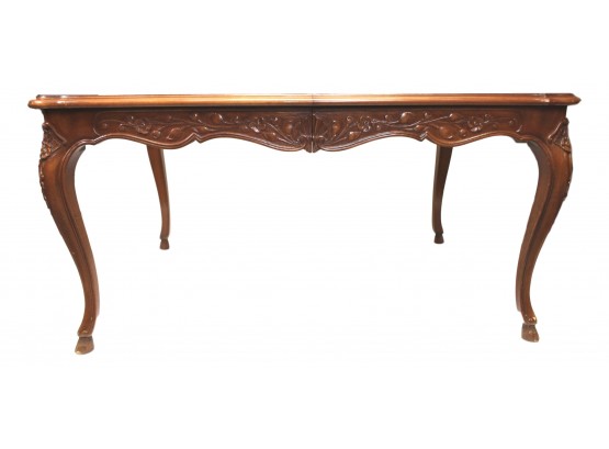Louis XV Provincial Style Burl Wood Dining Room Table With Two Leaves