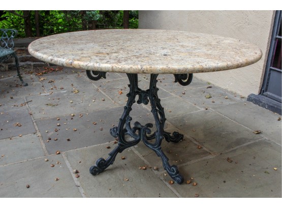 Granite Patio Table With Decorative Wrought Iron Base