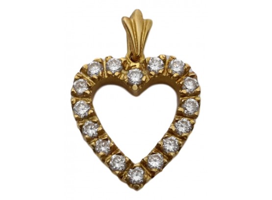 14K Gold Heart Charm With Simulated Diamonds