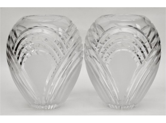 Pair Of Ribbed Frosted Art Deco Style Vases