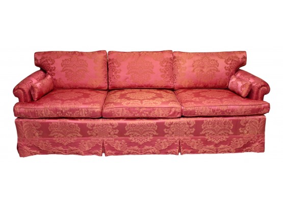 Vintage Silk Damask Three Cushion Sofa With Two Accent Pillows