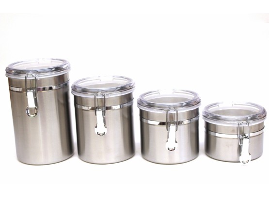 NEW! Set Of Four  Brushed Chrome Canister Jars