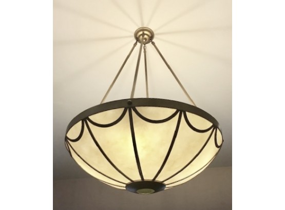 VERY LARGE Frosted Glass And Brass Dome Chandelier