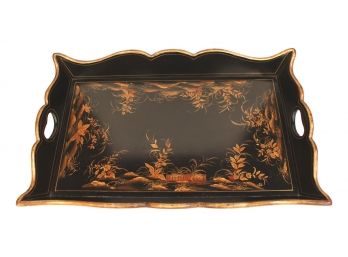 Hand Painted Asian Themed Tray With Gold Leaf