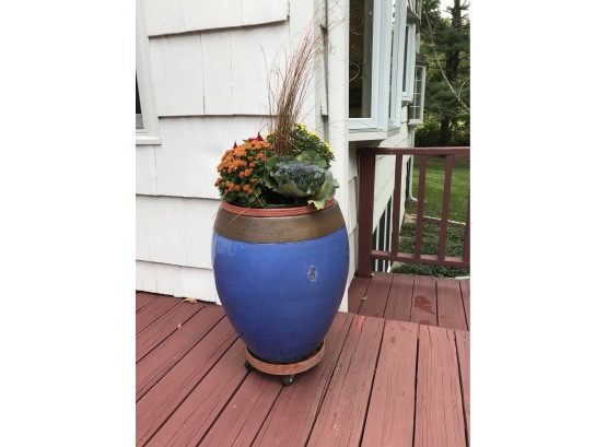 Larger Blue Ceramic Outdoor Pot