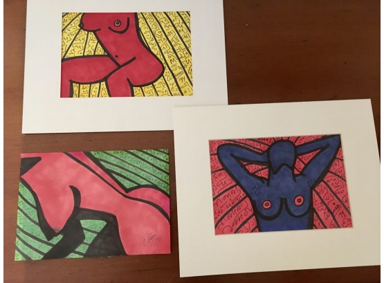 Three Pen & Guilloche Nudes By Octavio Flores