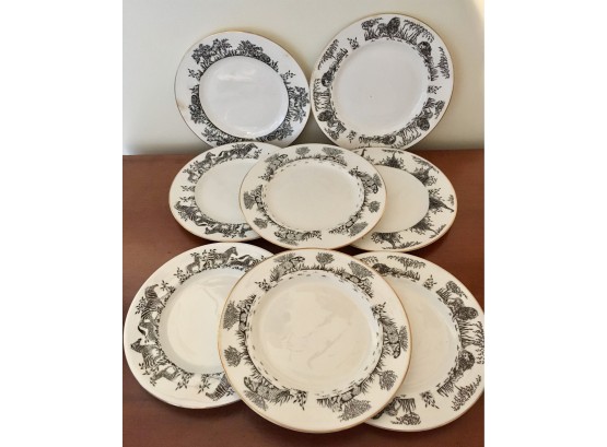 Set Of  8 Crown Staffordshire China Safari Plates